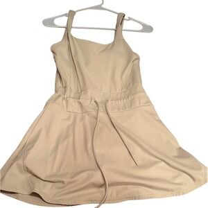 Green Athletic Mini Dress Square Neck Drawstring Waist Sleeveless Tennis Dress